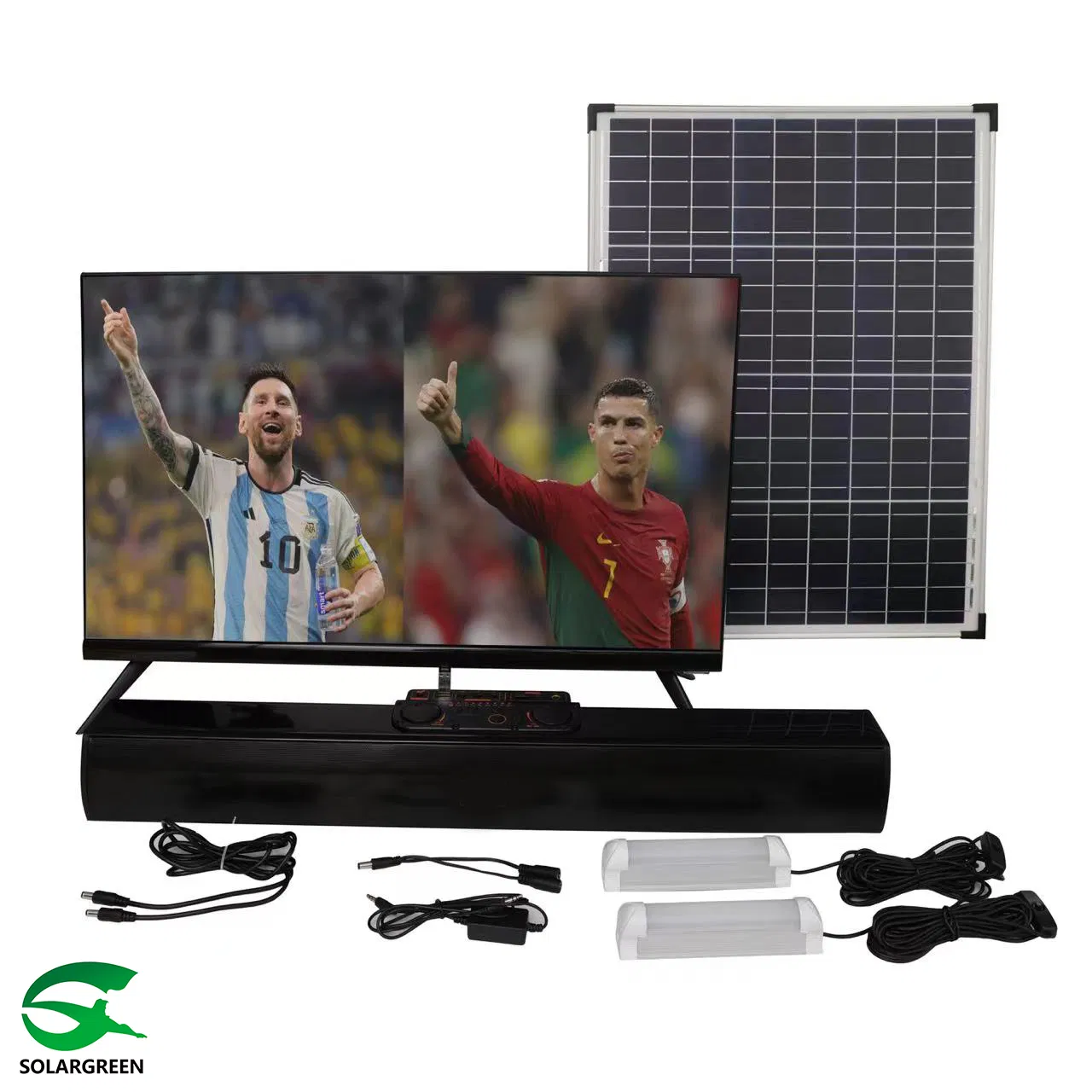 All in One Portable DC 12V Solar Powered Battery Rechargeable LED TV