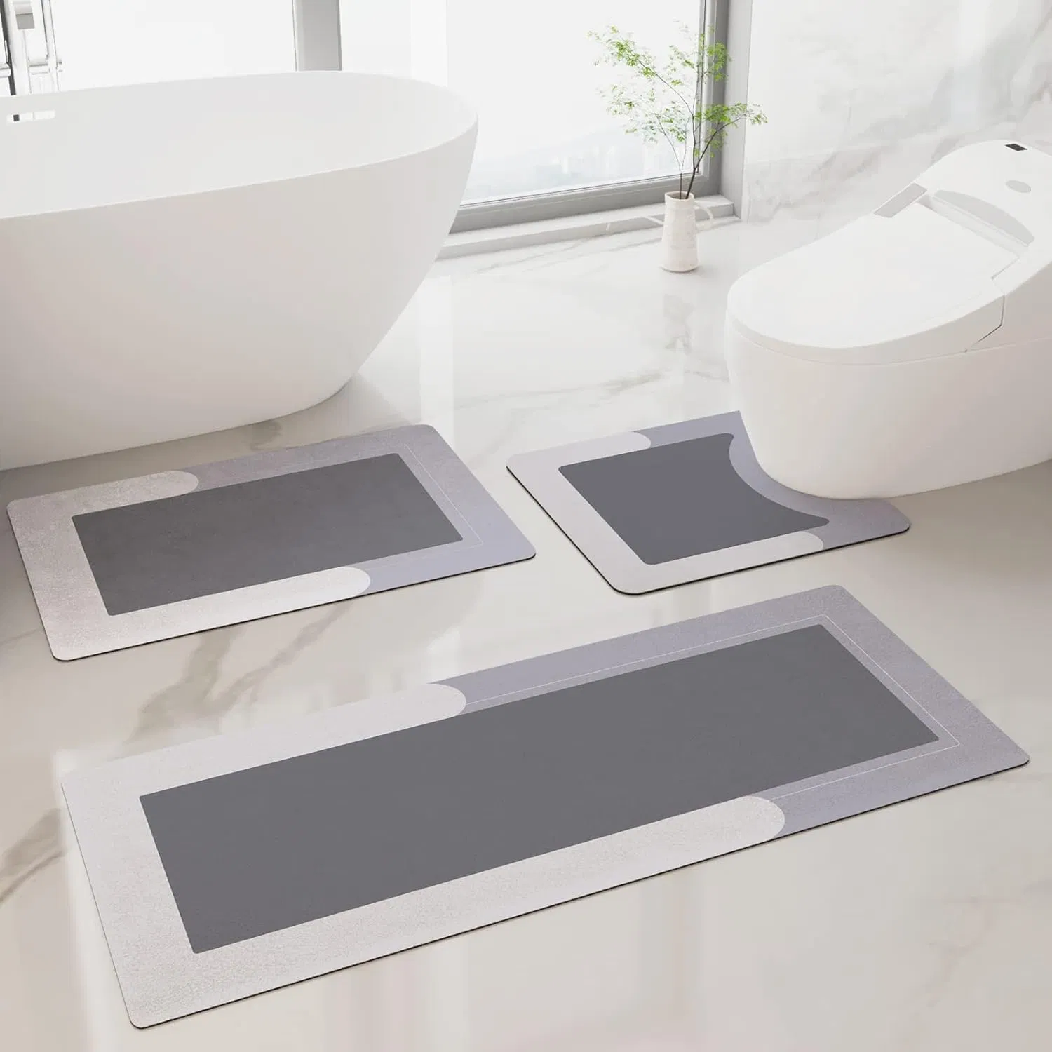 U-Shaped Contour Toilet Mat 3 Pieces Diatom Mud Bath Rug Bathroom Shower Non Slip Carpet Pad