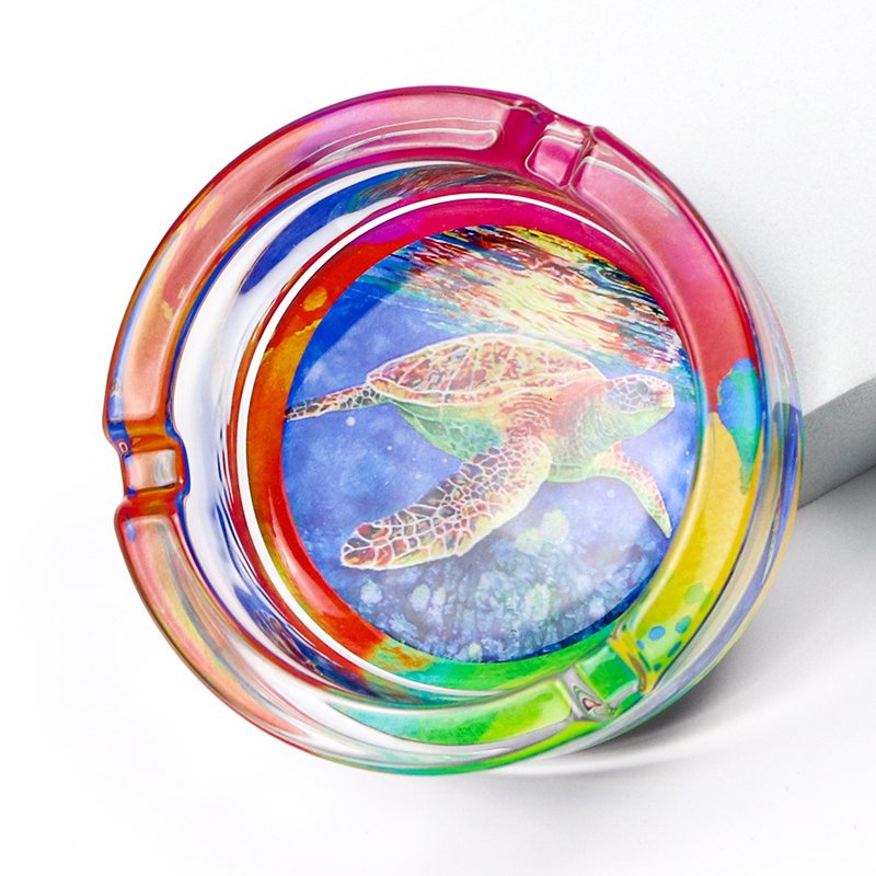 Customised Logo Round Beach Souvenir Tourist Crystal Glass Ash Tray Pocket Cigar Ashtray