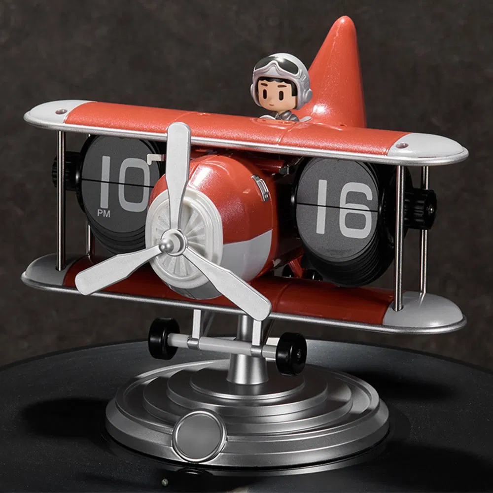 Hight Quality Retro Mechanical Airplane Page Flip Quiet Table Clock