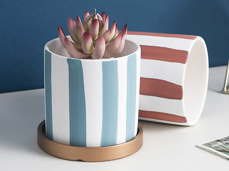 Горшок керамический мини полосатый для суккулентов