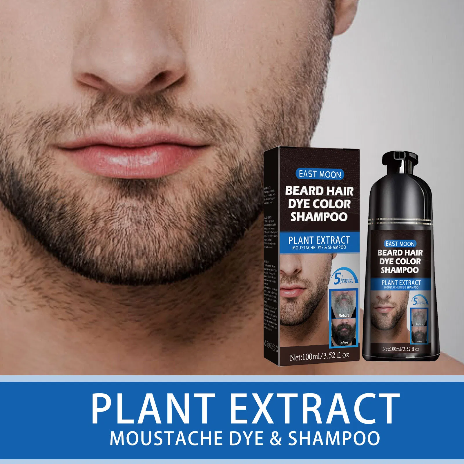 Semi-Permanent Herbal Black Hair Beard Instant Mustache Darkening Black Beard Dye for Men Beard Hair Coloring