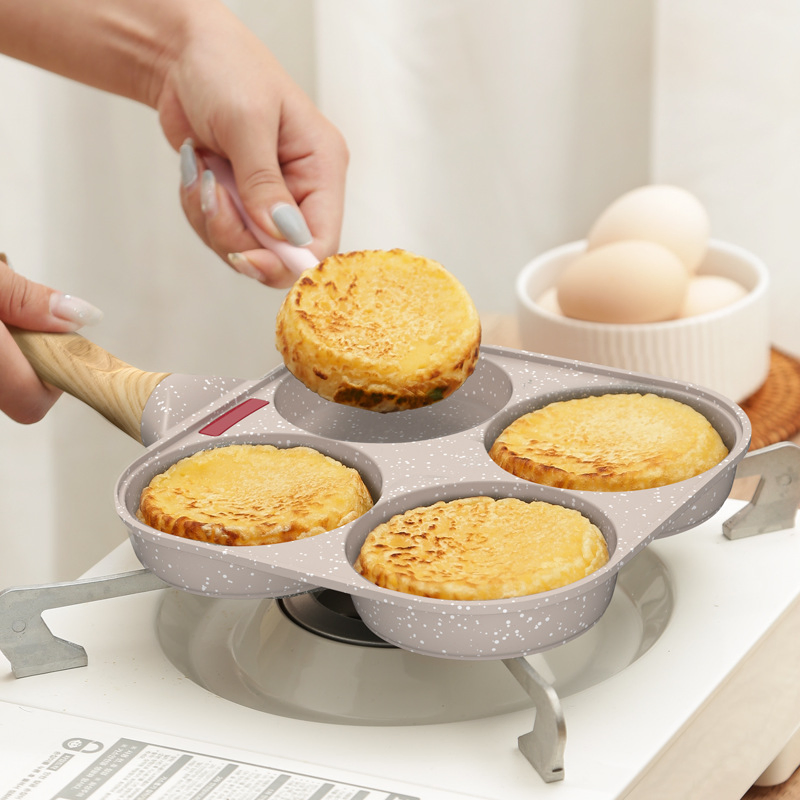 4-Hole Egg Cooker Frying Pan Non-Stick Fried Egg Pot Flat-Bottomed Cookware Pan Kitchen Cooking Pot Omelette Frying Pan Set