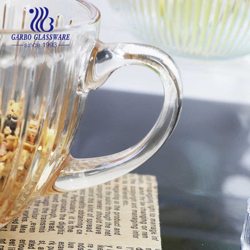 17oz 510ml Vertical Stripes Engraved Design Glass Water Cup Milk Coffee Mug