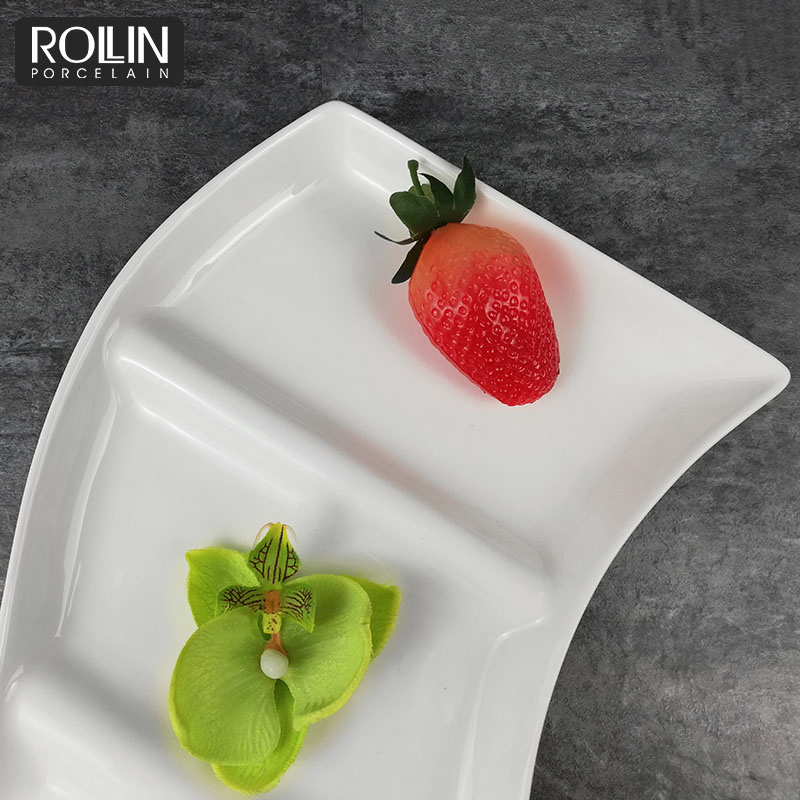 3 in 1 Divided Plate Separate Porcelain Plate Hotel Restaurant Use