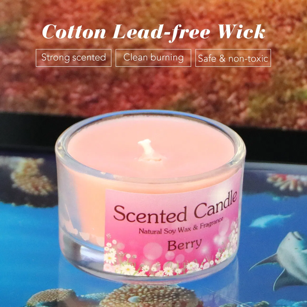 Vegan Coconut Wax Candle Refreshing Citrus & Basil Scent Toxin-Free