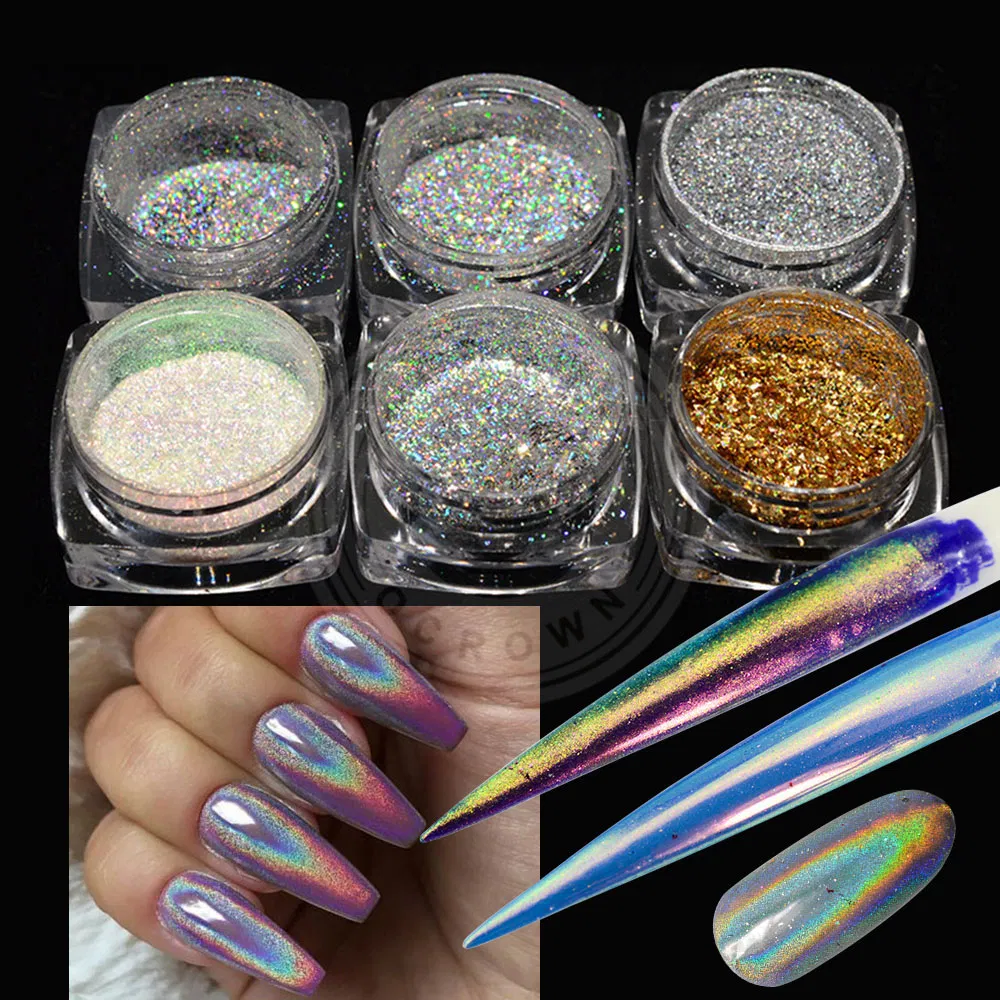 Unicorn Holographic Chrome Mirror Laser Rainbow Nail Gel Polish Pigment