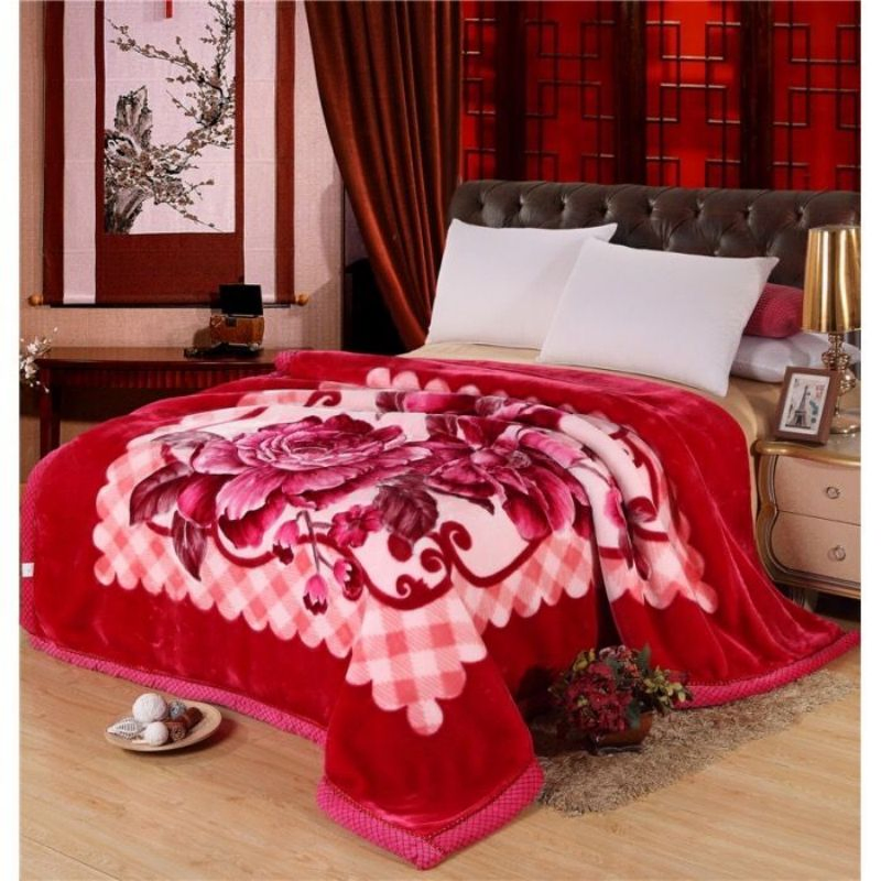 ODM/OEM Pink Raschel Flannel Bedding High Quality Home Textiles Warm Coverlets Cozy Bedspread Ultra Soft Comforter Winter Printed Textiles Velvet Blanket