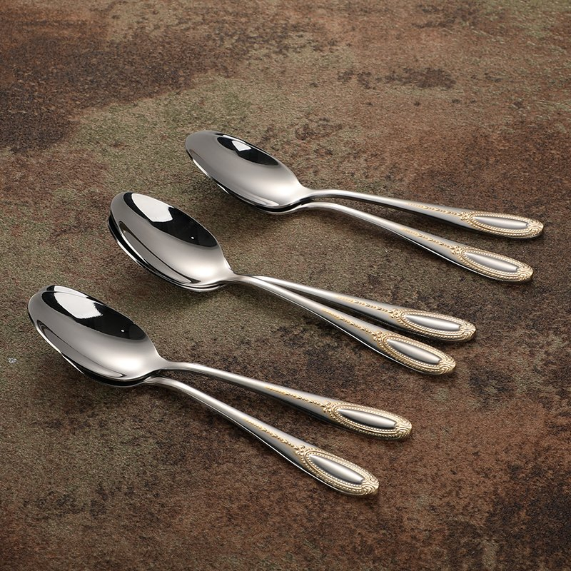 410 Stainless Steel Flatware Cutlery Set with Golden Decoration for Restaurant