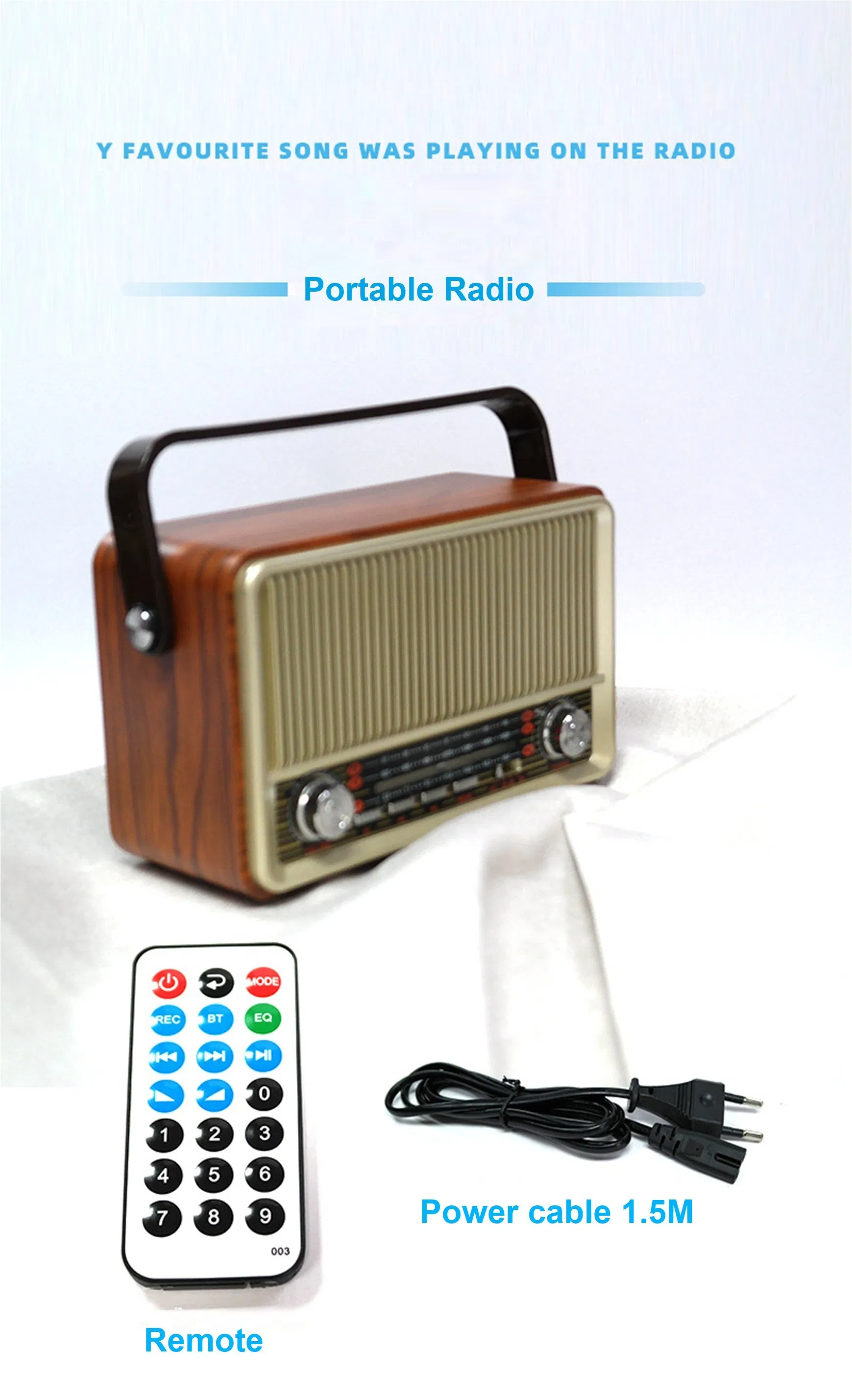 Portable FM Radio Bluetooth USB TF Player Rechargeable DSP Retro Radio