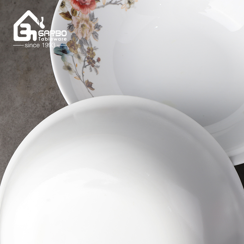 5-Inch Round White Opal Glass Food Bowl Set with Classical Flower Decal