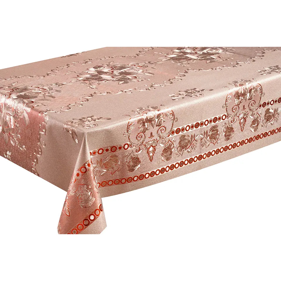Golden Silver Grounding with Polyester Fabric Backing Embossed Table Cover
