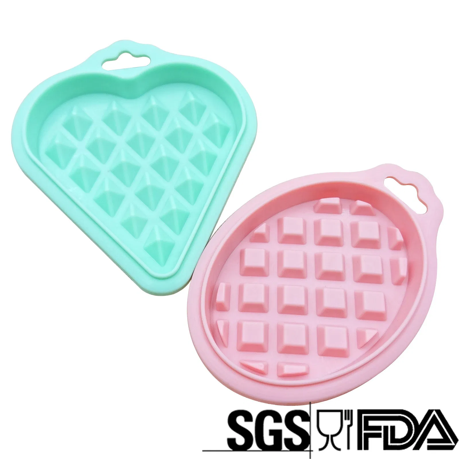 Green Style Food-Grade Silicone Kitchen Cake Baking Mold Five-Piece Waffle Mold, Round, Heart Mold