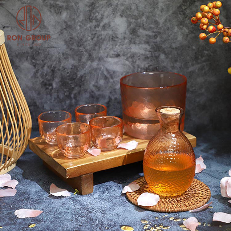 Orange Clear Glass Cute Oriental Sake Pot and Cup Colored Wine Glasses