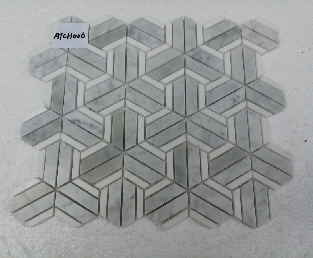 Мозаика из каррарского мрамора, шестигранная, 30x30 см