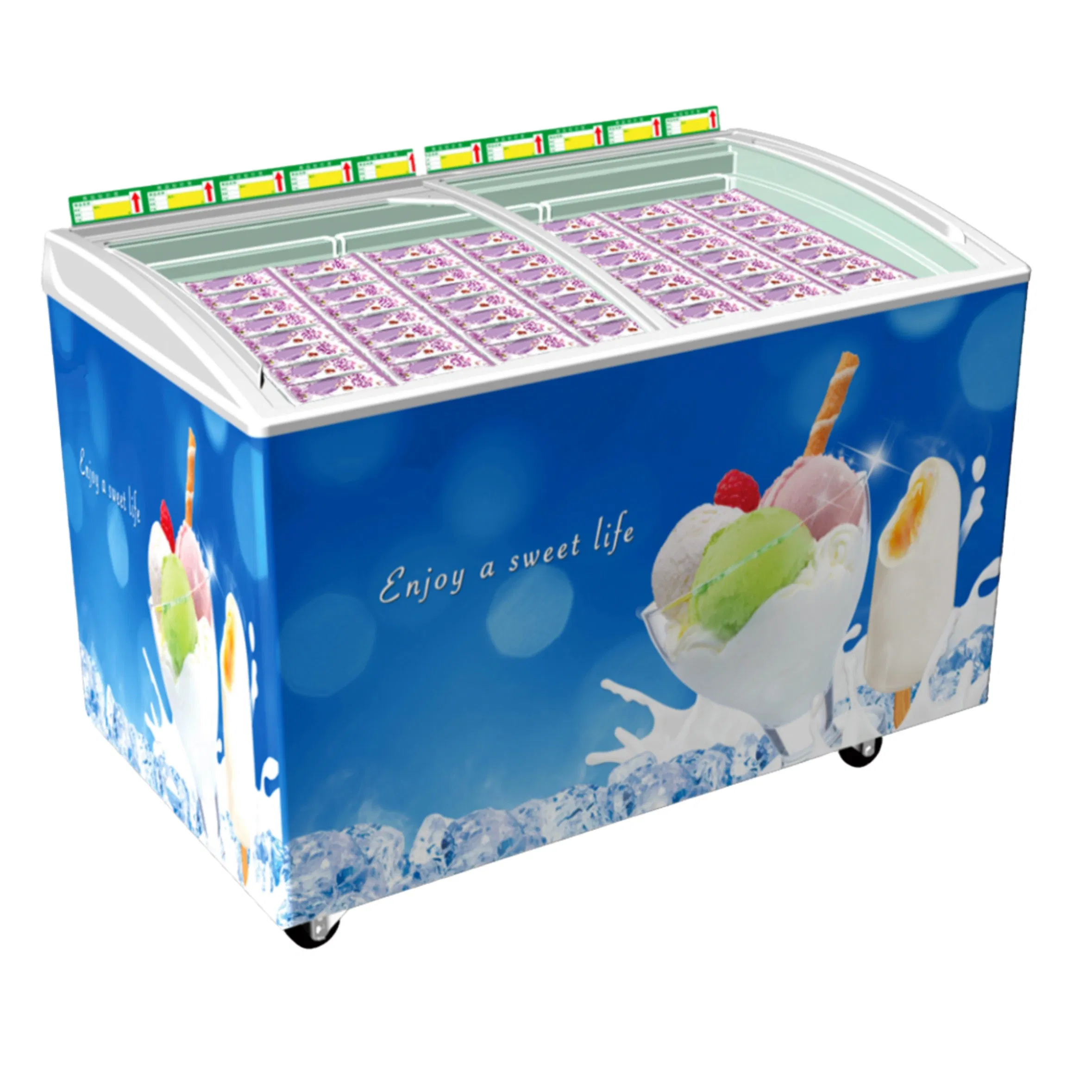 Supermarket Commercial Sliding Bilateral Glass Door Ice Cream Refrigerator Freezer