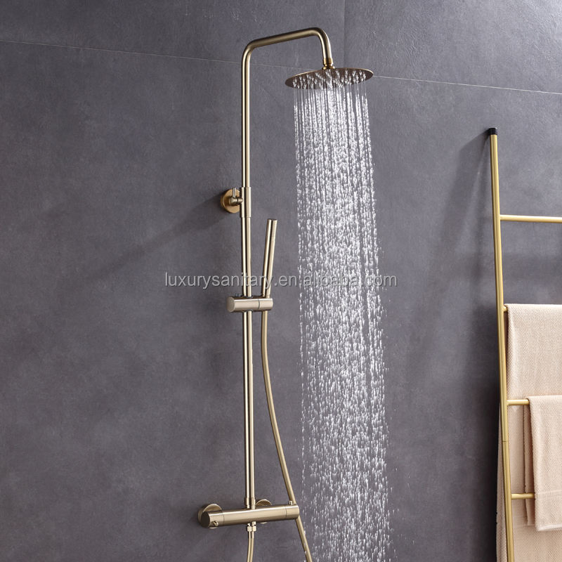 Brass Materialzirconium Gold Brushed Bathroom Thermostatic Shower Set