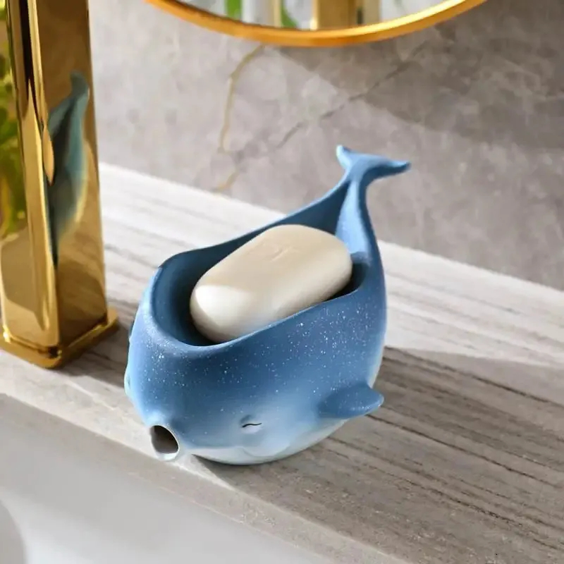 Ceramic Dolphin Shaped Soap Dish Keep Soap Dry Porcelain Soap Holder