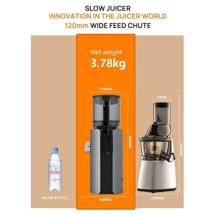 Hot Selling Slow Juicer Automatic Home Juicer Extractor Machine Self-Cleaning for Hotels Alloy Material Outdoor Use 120mm Mouth