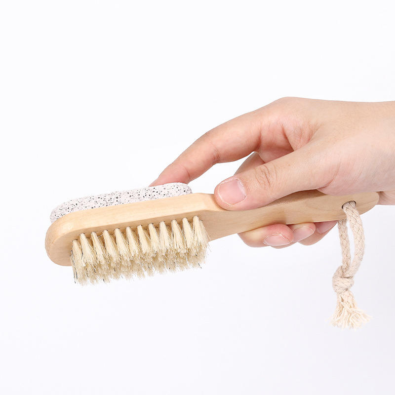 2 in 1 Body Care Long Bath Scrubber Foot File Pumice Wild Boar Bristle Brush
