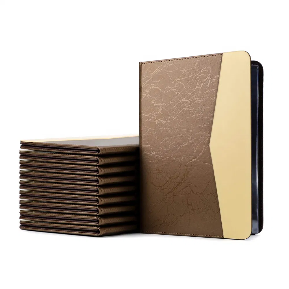 Hardcover PU Leather Binding High Quality Hotel A4 Transparent PVC Inside Restaurant Menu Cover