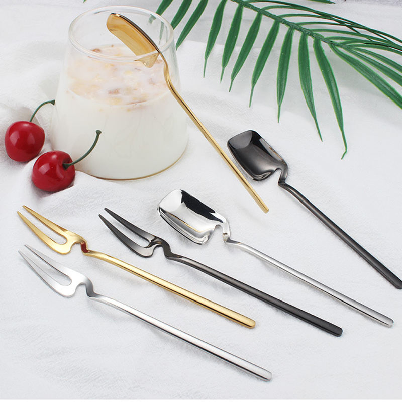 Restaurant Customize Plastic Fruit Gold Fork and Spoon Set for Wedding