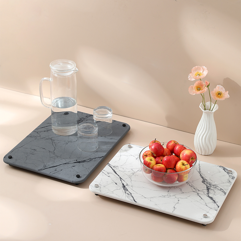 Marble Design Bowl Dish Cup Knife Fork Quickly Absorption Drying Diatomite Stone Home Mat Placemat