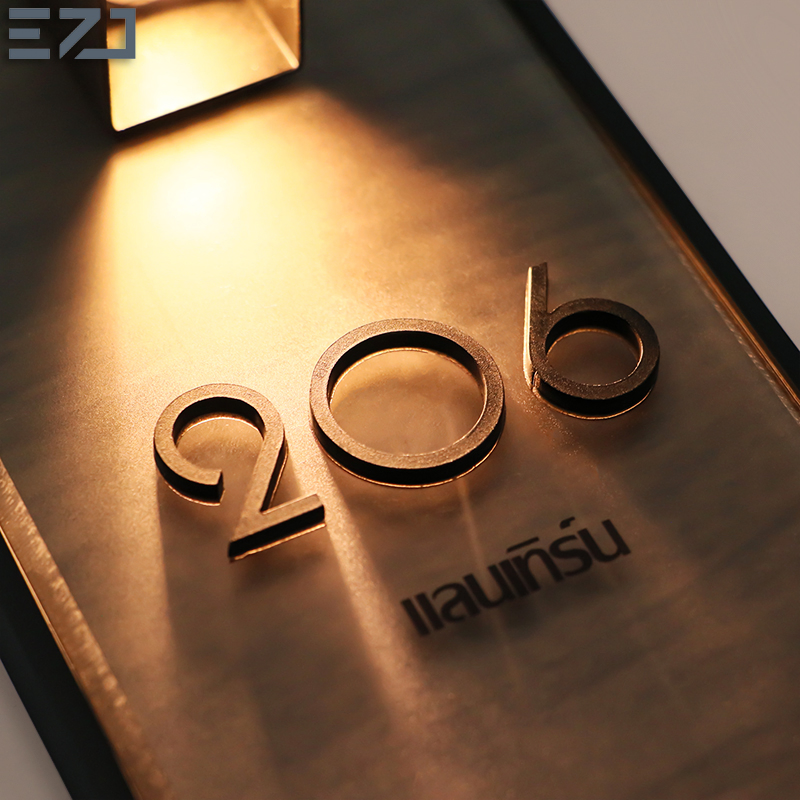 Ezd Custom Walnut Wood Hollow out Luminous Numbers Doorbell Apartment Door Plates