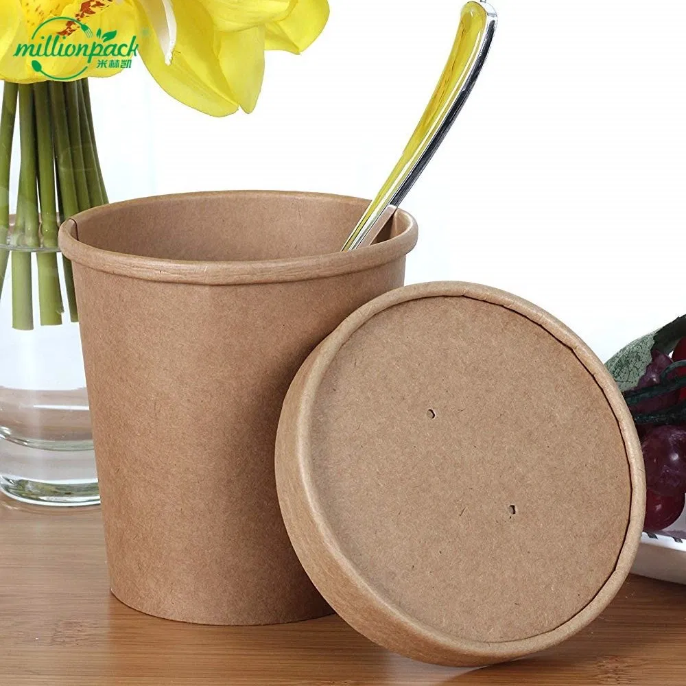 Takeout Kraft Paper Soup Cup Package Featuring Paper Container Bowl Style