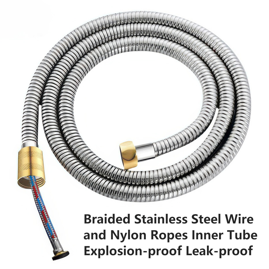 304 Stainless Steel Anti Leak 1.5m 2m Explosion Proof Braided Steel Wire Solid Brass Insert Nut Showerhead Hose