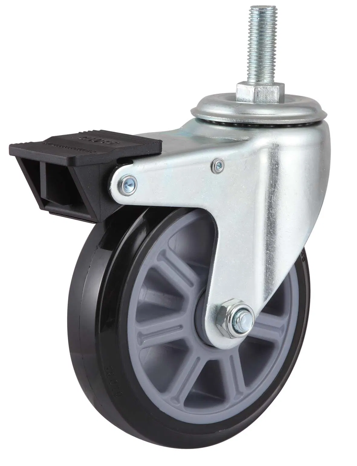 Globe Polyurethane Rigid Castor Wheels Top Plate Fixed PU Caster Wheel (Black)