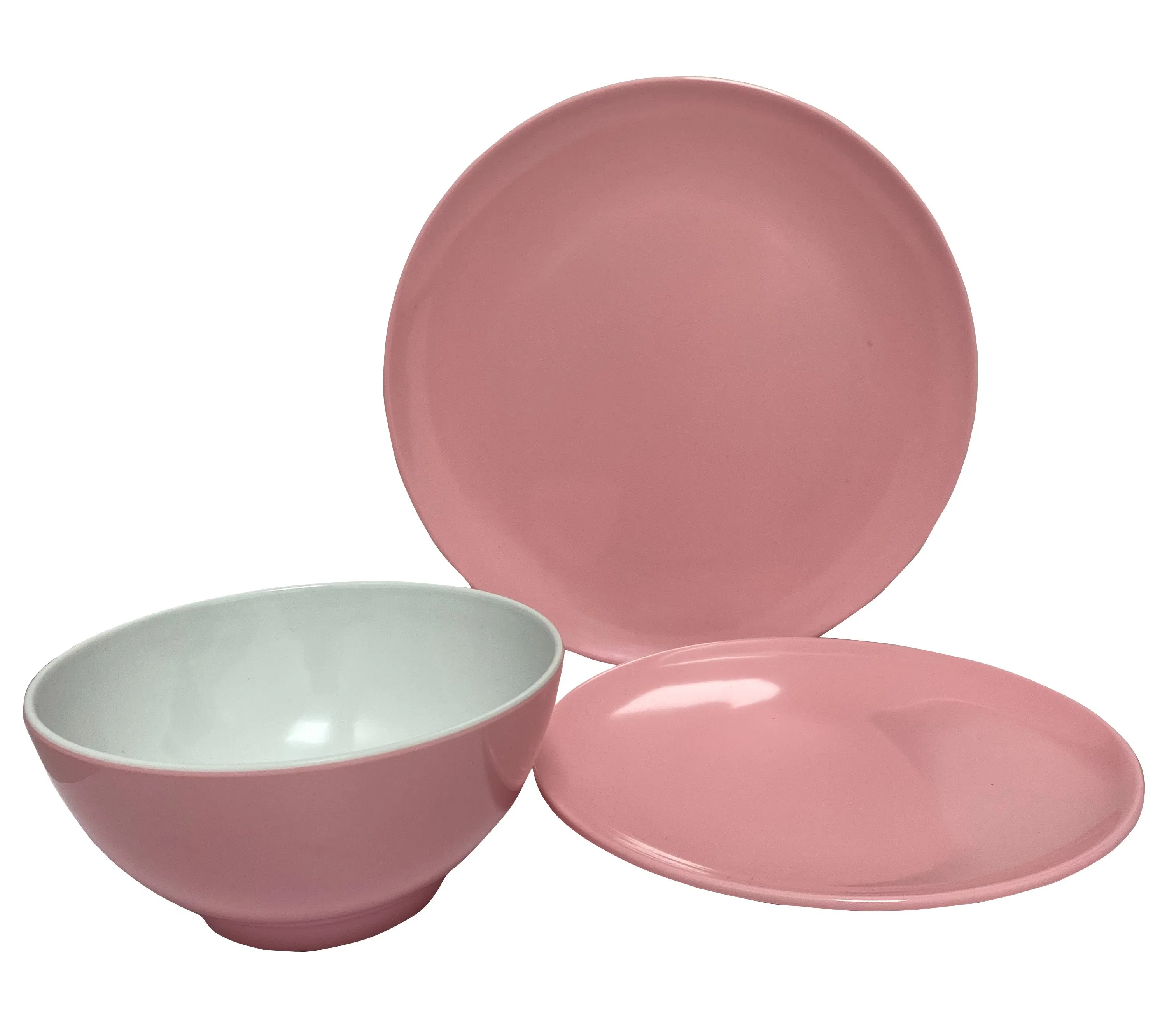 Factory Direct Supply Solid Color 4 Persons 12 PCS Melamine Dinnerware Set -12 PCS Set for Camping Dining-Pink