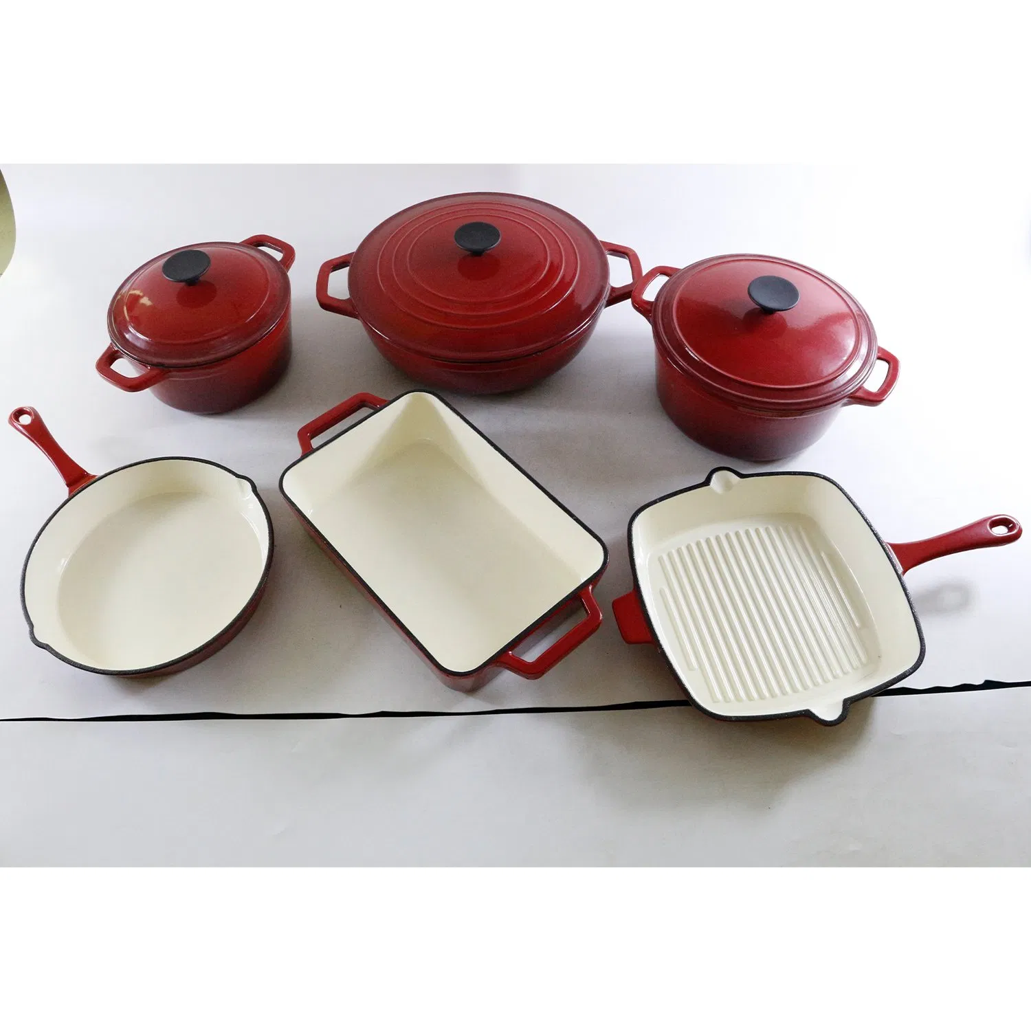 Enameled Cast Iron Cookware Set: Premium Cast Iron, Multi-Piece for Braising Frying Stylish Serving