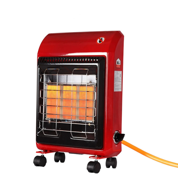 Small Portable Household Indoor Ceramic Infrared Gas Heater with Casters, Suitable for Both Home and Outdoor Use.