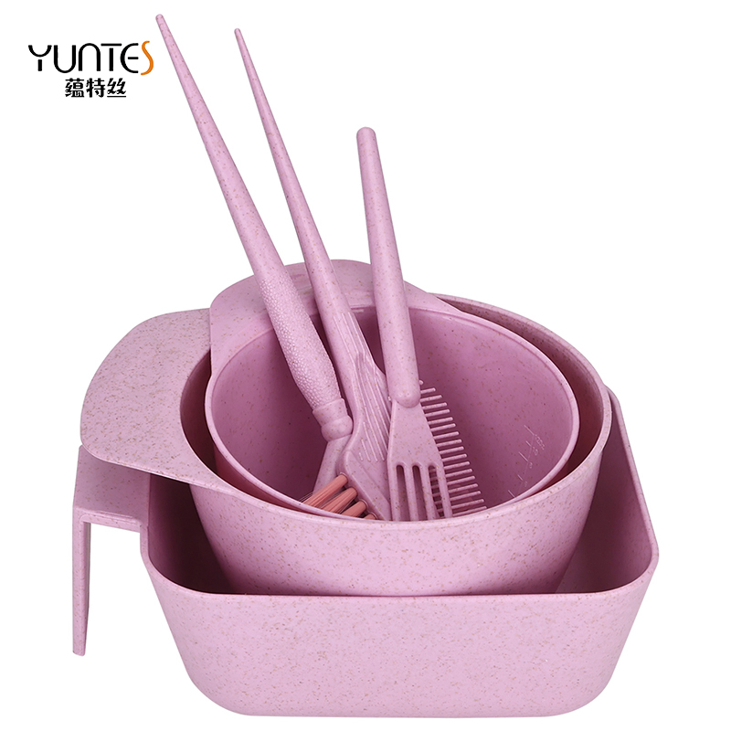 Hair Dye Mixing Bowl and Brush Set Wheat Straw Hair Dyeing Tool Set 6PCS Hair Coloring Kit for Salon