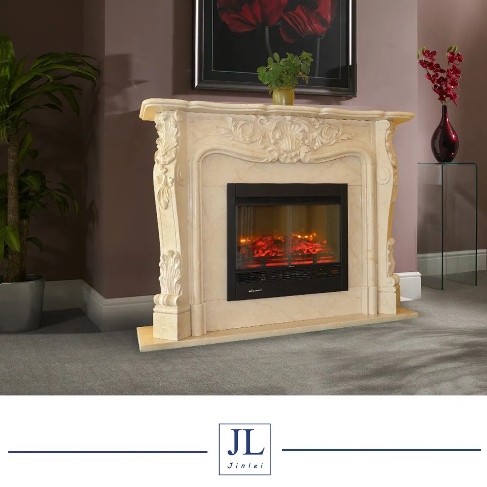 Sandstone Beige Color Fireplace Mantel Marble Fireplace Handcarving