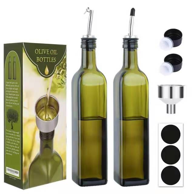 Wholesale 500ml Dark Green Glass Bottle Olive Oil Bottle with Oil Dispenser