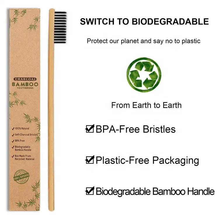 Customized Logo CE Certificate Soft Wool Reusable Biodegradable Hotel Bamboo Toothbrush