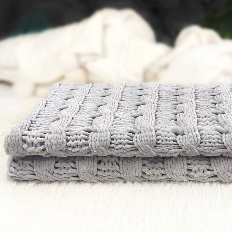 Ultra Soft Gray Woven Acrylic with Polyester Chenille Stripe Throw Blanket with Bag