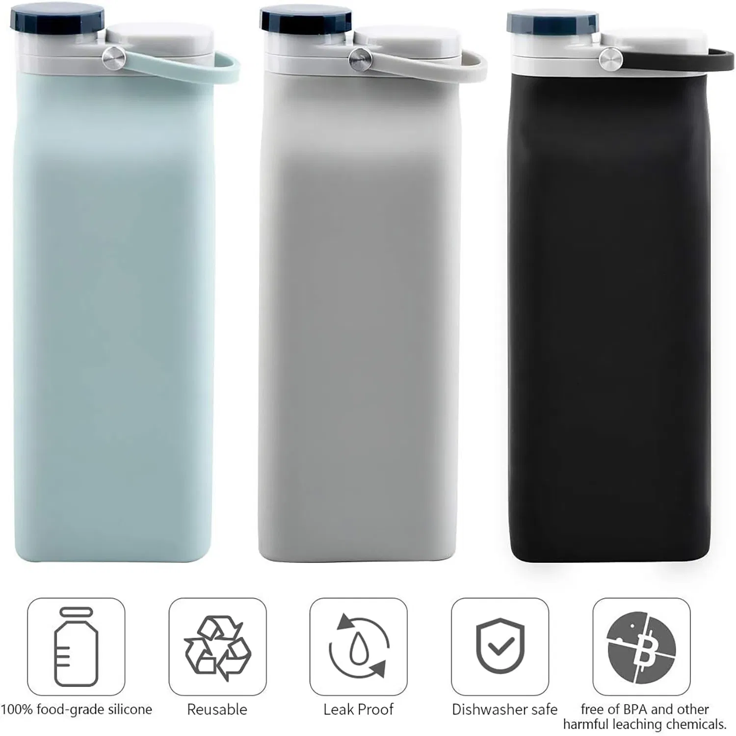 Collapsible Water Bottle BPA Free - 20oz Foldable Water Bottle for Travel, Triple Leak Proof Lightweight Sports Bottle