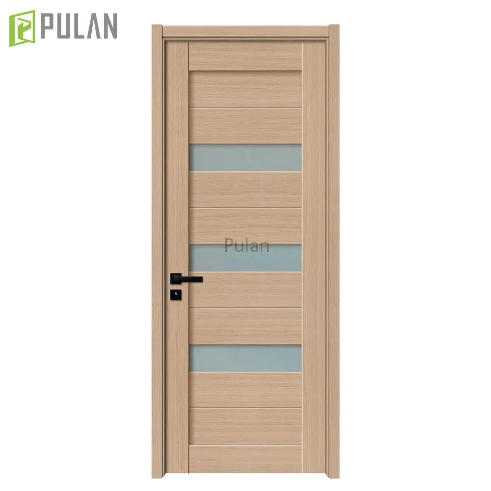 Indoor MDF Skin with PVC / Wood Veneer Hollow Particle Board Core Latest Design Bedroom Quiet Wooden Flush Door with Glass