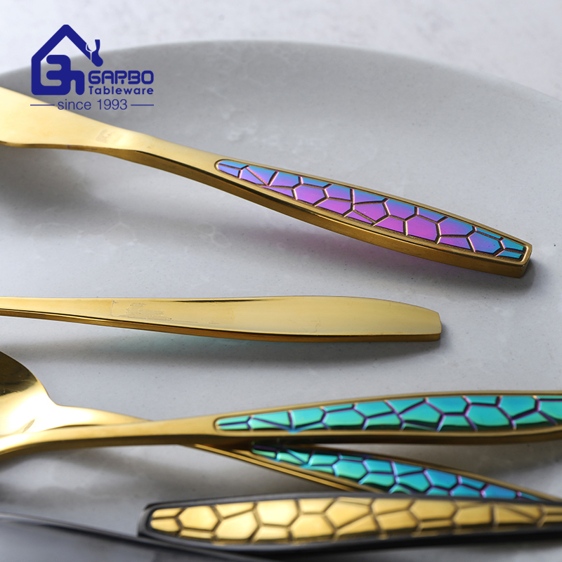 Brazil Hot Black PVD Stainless Steel Dinner Knife Set Food Garde Table Knife Rainbow Colored Cutlery Flatware Cutlery Table Knife Utensil Set