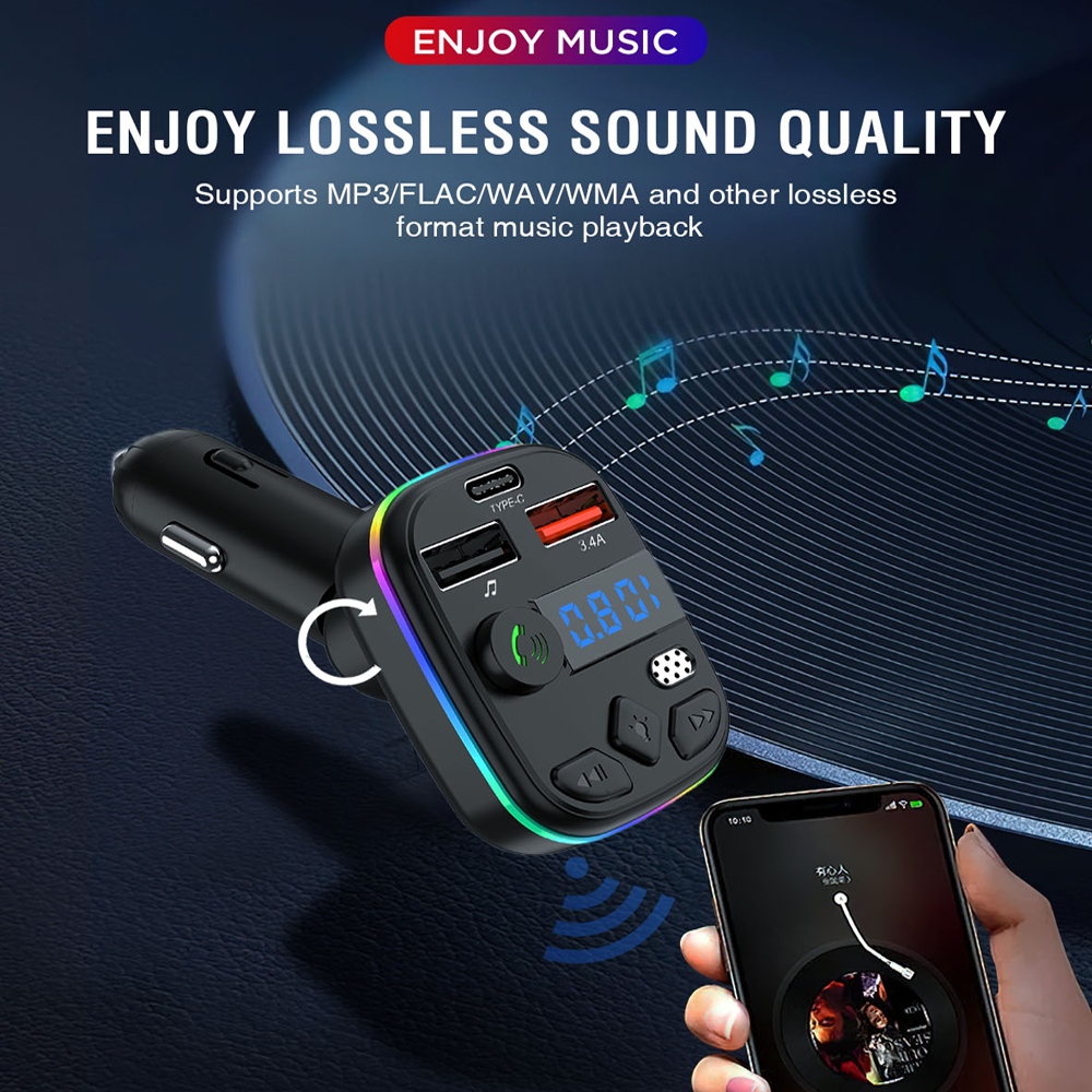 FM трансмиттер автомобильный C4P Bluetooth 5.3 MP3 USB 5V/3A