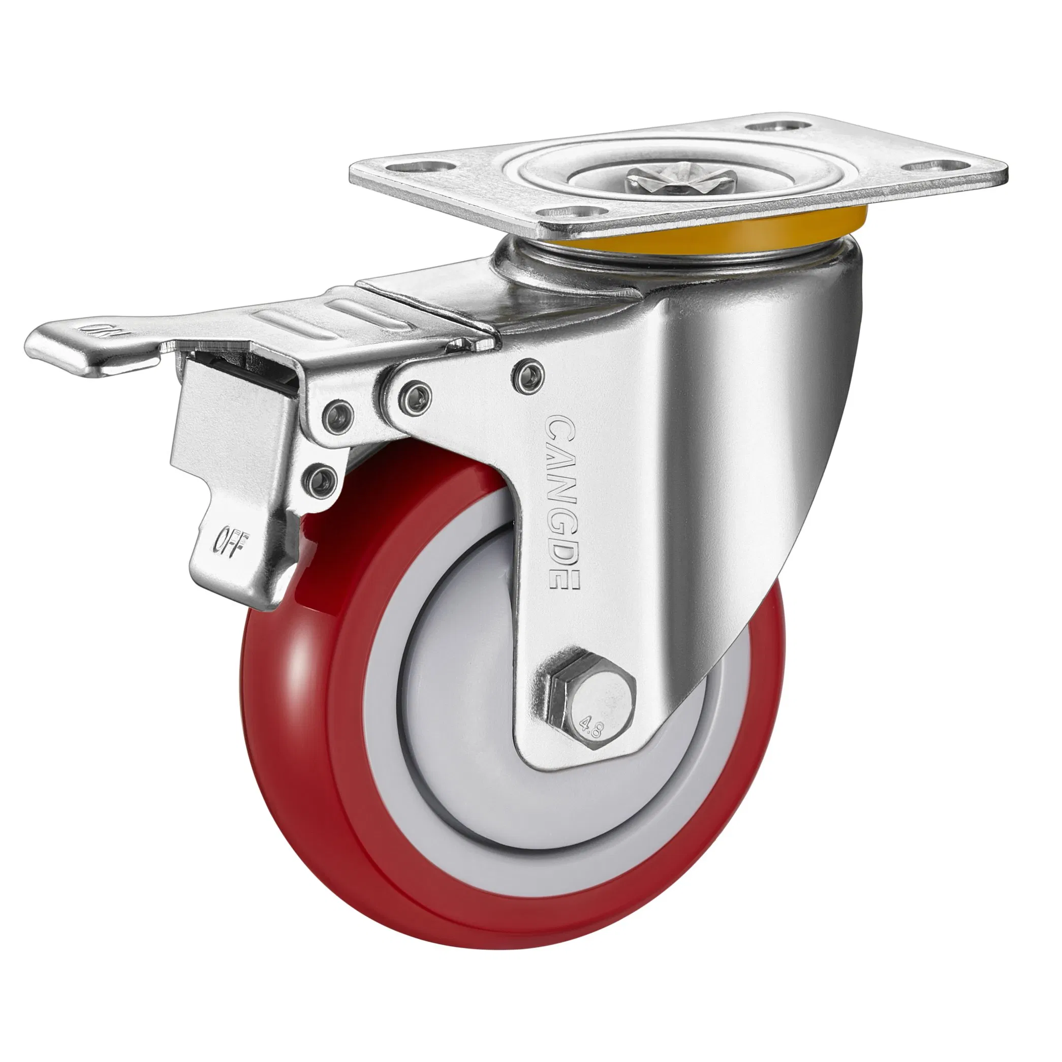 Red Polyurethane Wheels Caster M12*30mm Threaded Stem Casters with Brakes