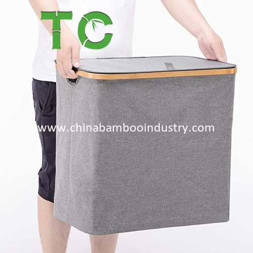 Waterproof Bamboo Laundry Hamper Basket with Lid Storage Basket Dirty Clothes Basket Bamboo Laundry Basket Collapsible Cloth Hamper