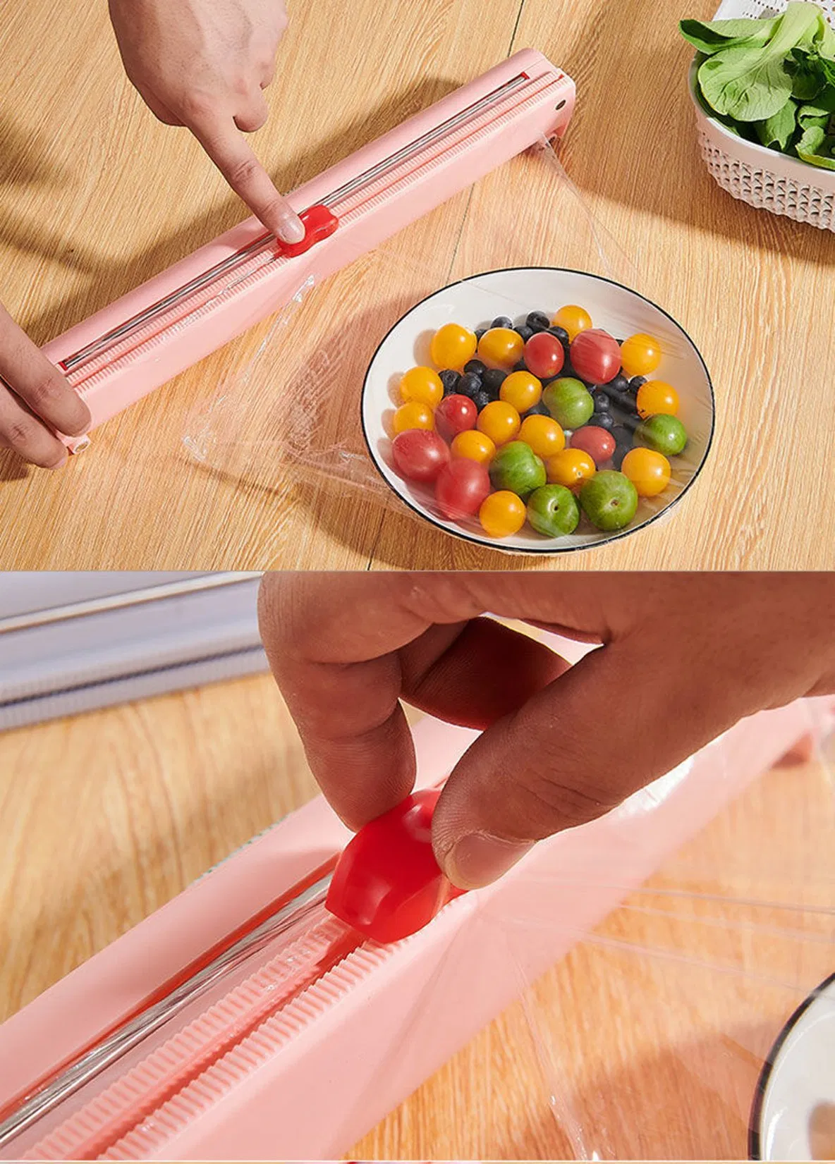 1 Roll Plastic Wrap Included Plastic Wrap Dispenser with Cutter Reusable Cling Film Dispenser