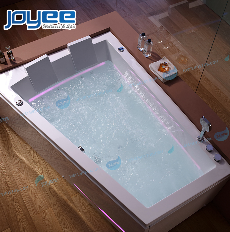 Joyee Corner White Acrylic Lover Sexy Soak Bath Whirlpool SPA Bathtub with Inner LED Light Strip