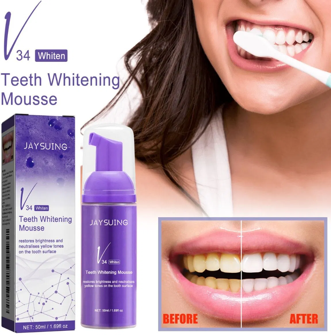 Online Wholesale Retail Teeth Whitening Mousse Deep Cleaning Cigarette Stains Repair Bright Neutralizes Yellow Tones Dental Plaque Breath Refreshing Toothpaste