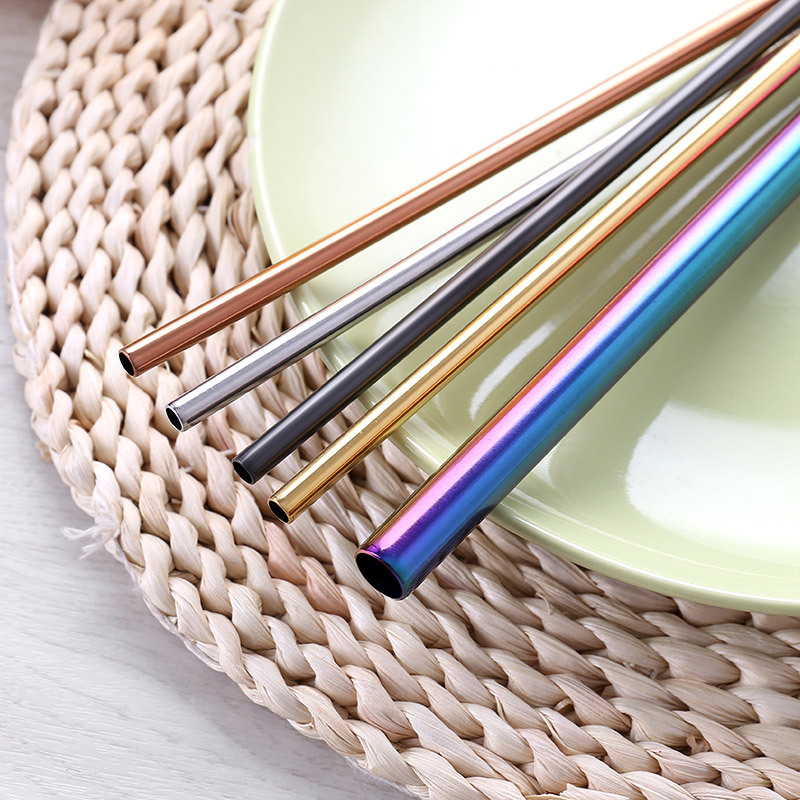 Wholesale Hot Sale 215mm Food Grade Gold Metal Drinking Straw Stainless Steel Straw Set for Beverage Juice