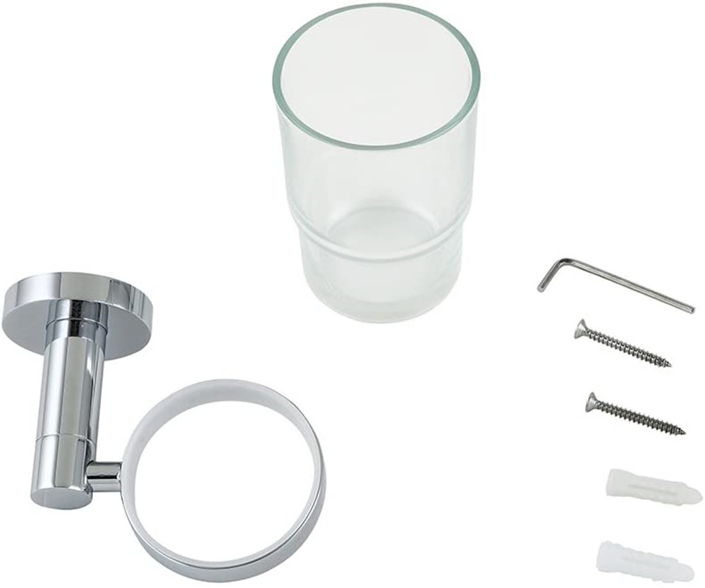 Square Base Wall-Mounted Toothbrush Holder with Frosted Single Glass Cup